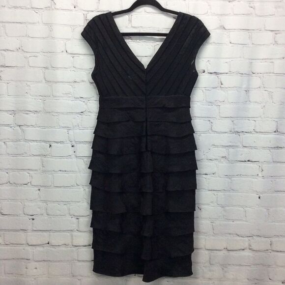 Adrianna Papell Dress Women's Size 4 Black Tiered Ruffles Cruise Wedding Guest - Picture 7 of 11